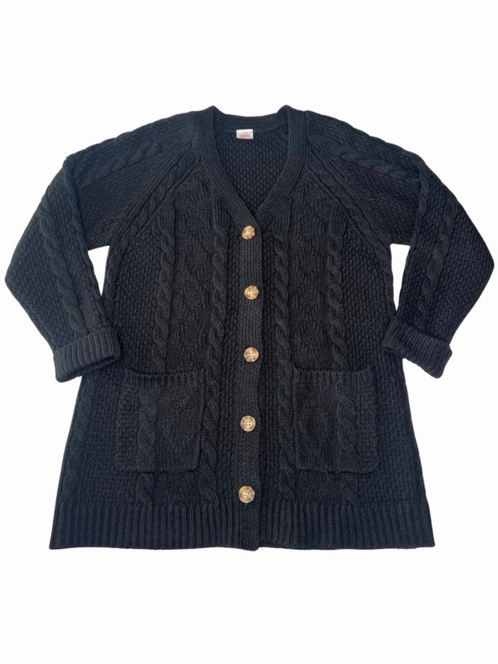 wonder nation Sweater Girls’ Cable Knit Cardigan Black Youth XL 14 16 Plus